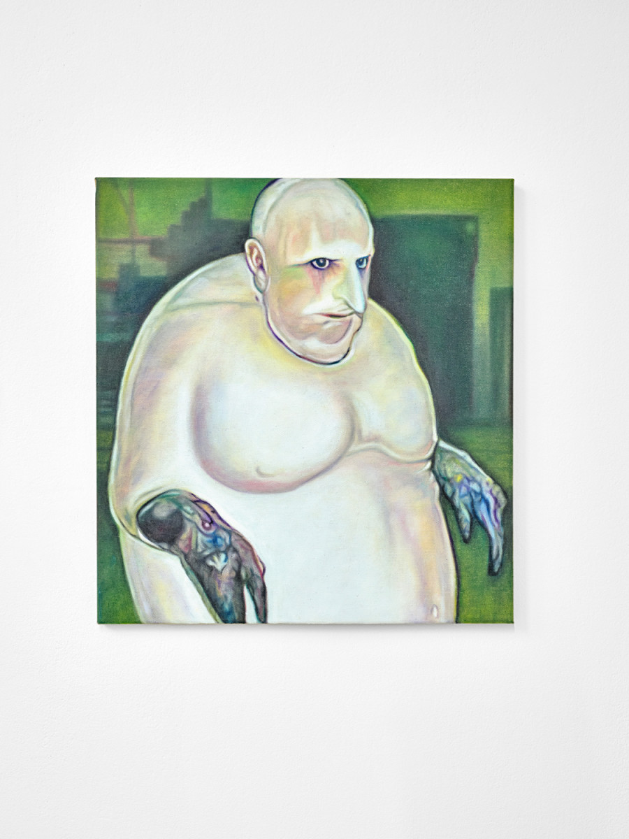 Almost tender, Exhibition view, 2026, Ferme de la Chapelle. © Photo by Nicolas Delaroche Studio. The Penguin, 2026, oil on canvas, 50 x 47 cm