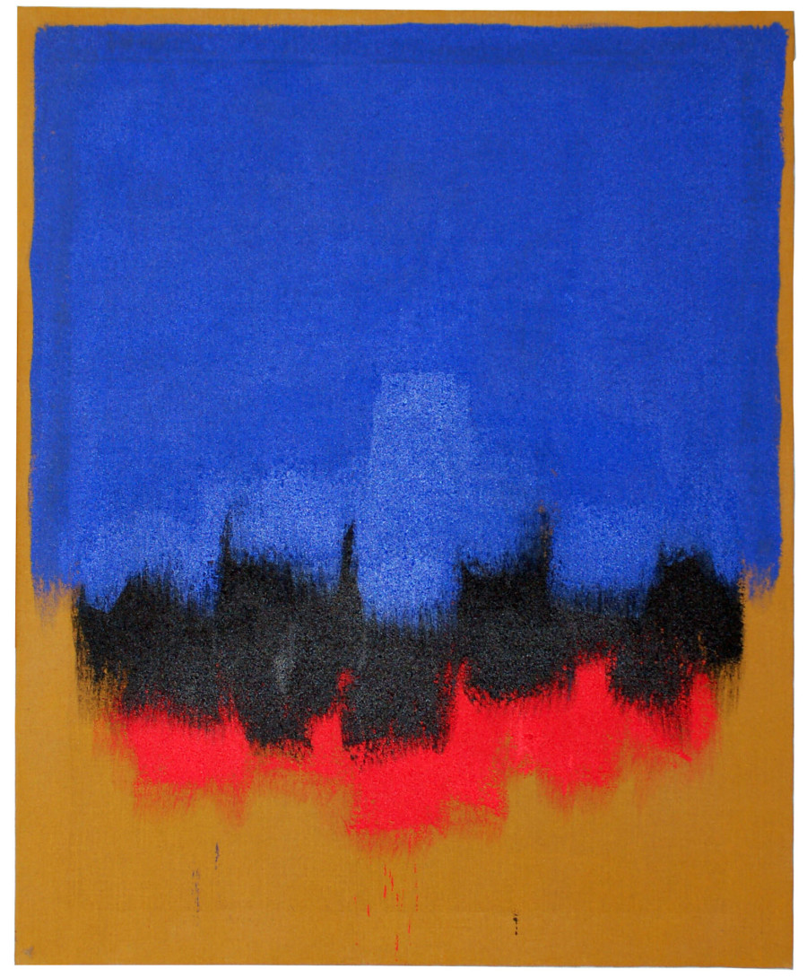 Salvatore Emblema, Untitled, 1981, Tinted soils on jute 160 x 130 cm. Courtesy Museo Emblema – Salvatore Emblema Estate