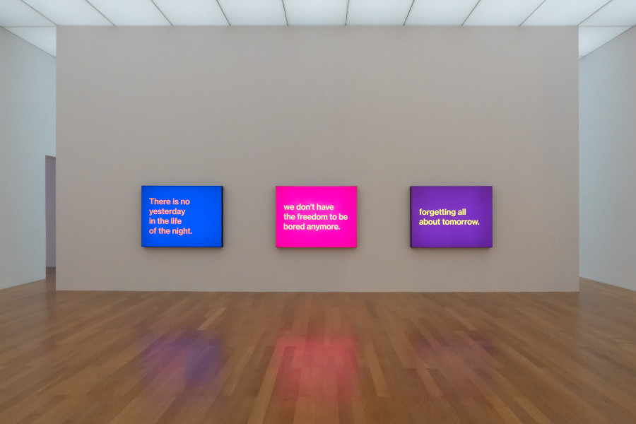 Installation view, Tony Cokes, Let Yourself Be Free, Kunstmuseum Liechtenstein, 2025-2026. Photo credit: Sandra Maier. © Tony Cokes / Kunstmuseum Liechtenstein