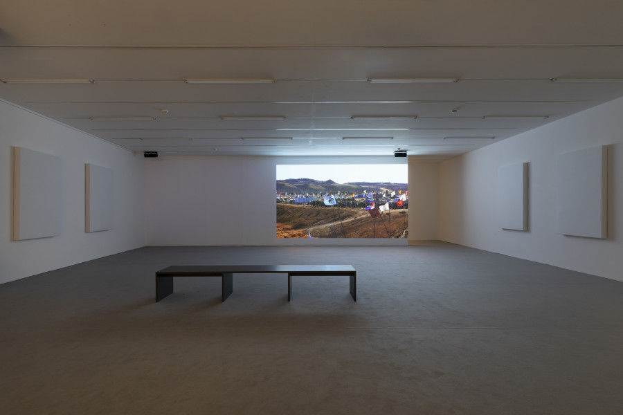 Installation view ‘Sky Hopinka – Behind the evening tide’, Luma Westbau, Zurich. Photo: Nelly Rodriguez