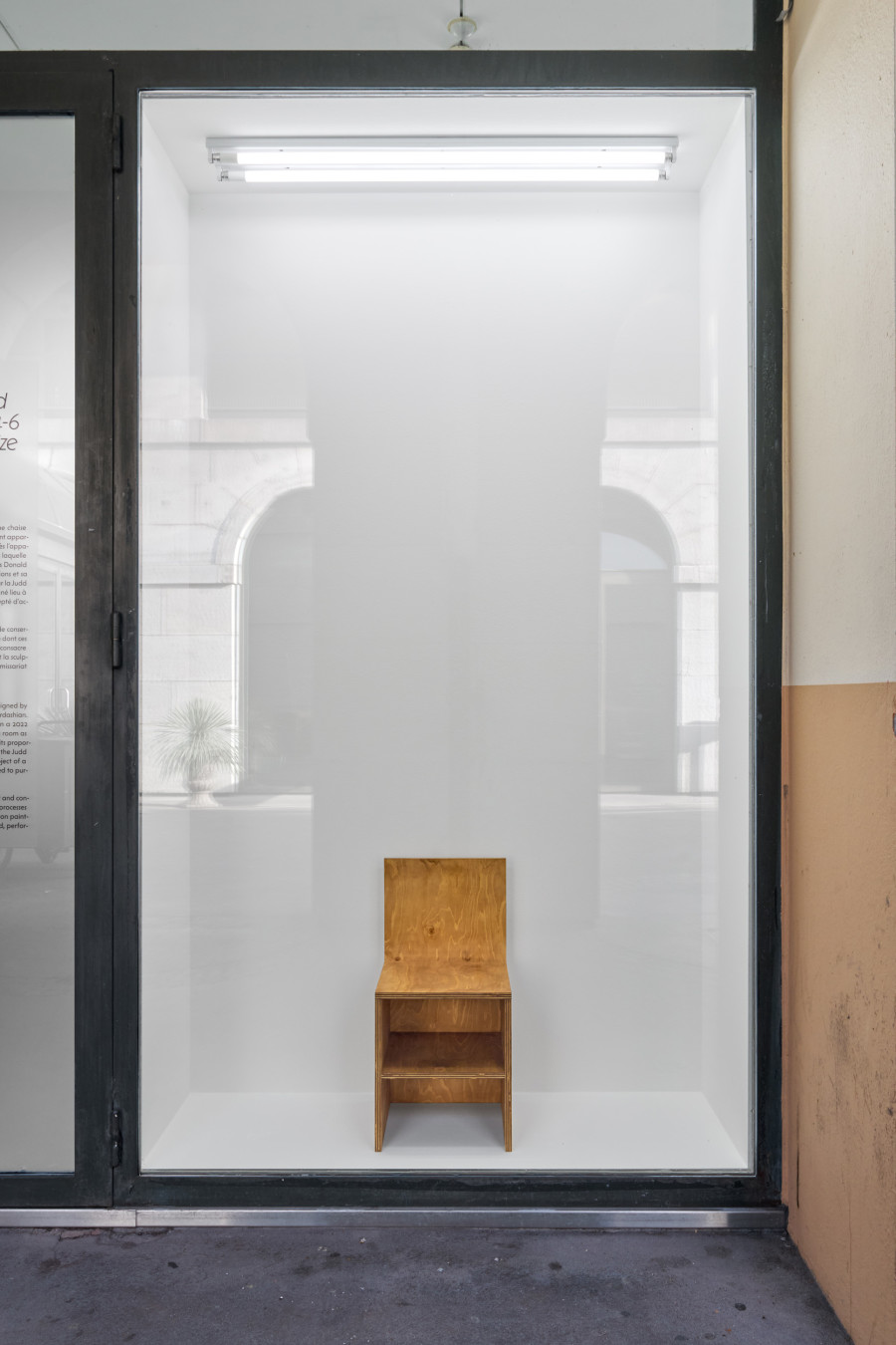 Exhibition view, Thomas Moor, Kim Kardashian’s Donald Judd Front Shelf Chair 84-6 (Prototype, reduced in size by 10%), 2026, Halle Nord, Geneva, 2026. ©Thomas Maisonnasse | Halle Nord 2026
