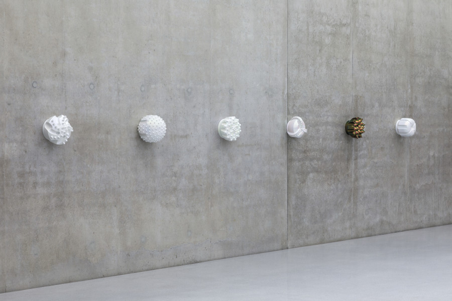 Monira Al Qadiri, Choreography of Alien Technology, Spectral Pearl Series Cusp; Rose; Pod; Bud; Shell; Crest, 2023, Installation view first floor Kunsthaus Bregenz, 2023. Photo: Markus Tretter. Courtesy of the artist and König Galerie © Monira Al Qadiri, Kunsthaus Bregenz