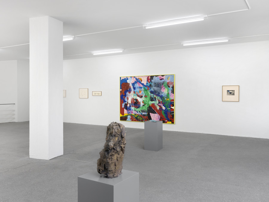 Ida Ekblad, Simone Fattal, Hans Josephson, Meret Oppenheim, Group show, Installation view, Karma International, Zurich 2023. Courtesy of the artists and Karma International, Zurich. Photo credits: Annik Wette