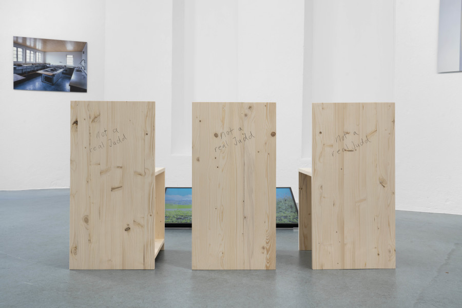 Exhibition view, The House That Judd Built, An exhibition about «Eichholteren», a former inn on Lake Lucerne, reconstructed by Donald Judd and photographed by Franziska and Bruno Mancia. Photo credits: marytwo