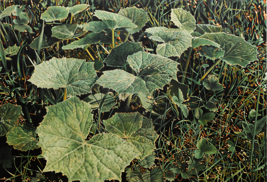 Franz Gertsch, Pestwurz, 2014/15, Eitempera auf ungrundierter Baumwolle, Tempera on unprimed cotton, 220 x 320 cm, Sammlung Dr. h.c. Willy Michel, © Franz Gertsch