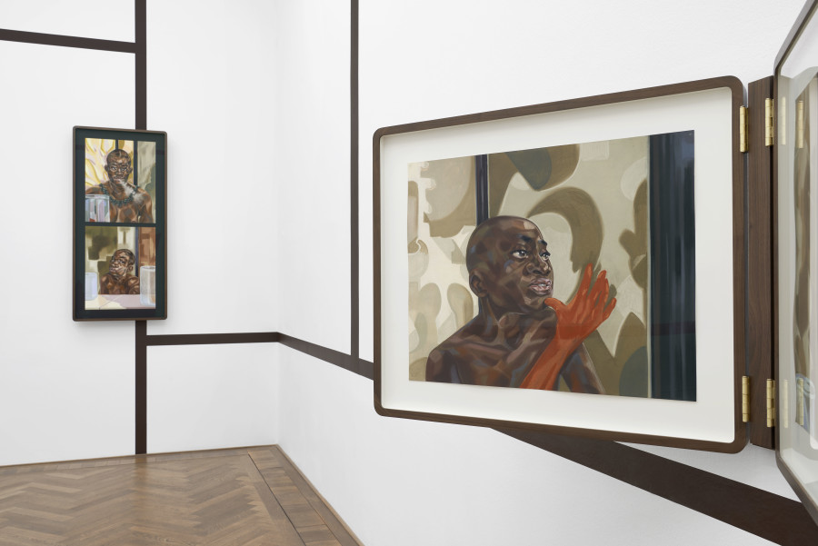 Toyin Ojih Odutola, Ilé Oriaku, exhibition view, Kunsthalle Basel, 2024, photo: Philipp Hänger / Kunsthalle Basel. Courtesy of the artist and Jack Shainman Gallery, New York