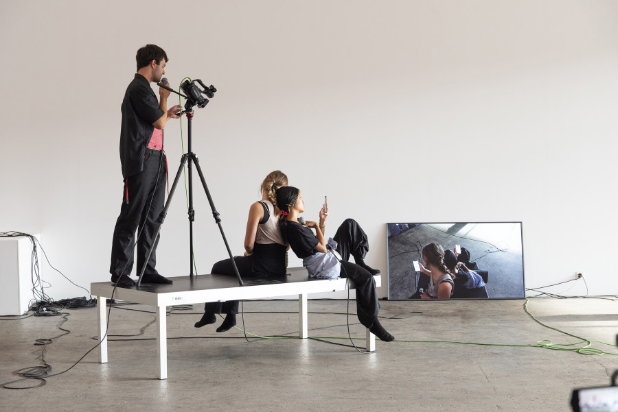 Franca Fay Zanetti, monologue of a mother, lover, daughter or just your personal chair / loveletters, 2024, Performance, opening You Can Break a Rock With an Egg, Graduation Exhibition Bachelor and Master Institute Art Gender Nature HGK Basel FHNW, Kunsthaus Baselland, 2024, photo: Christoph Bühler