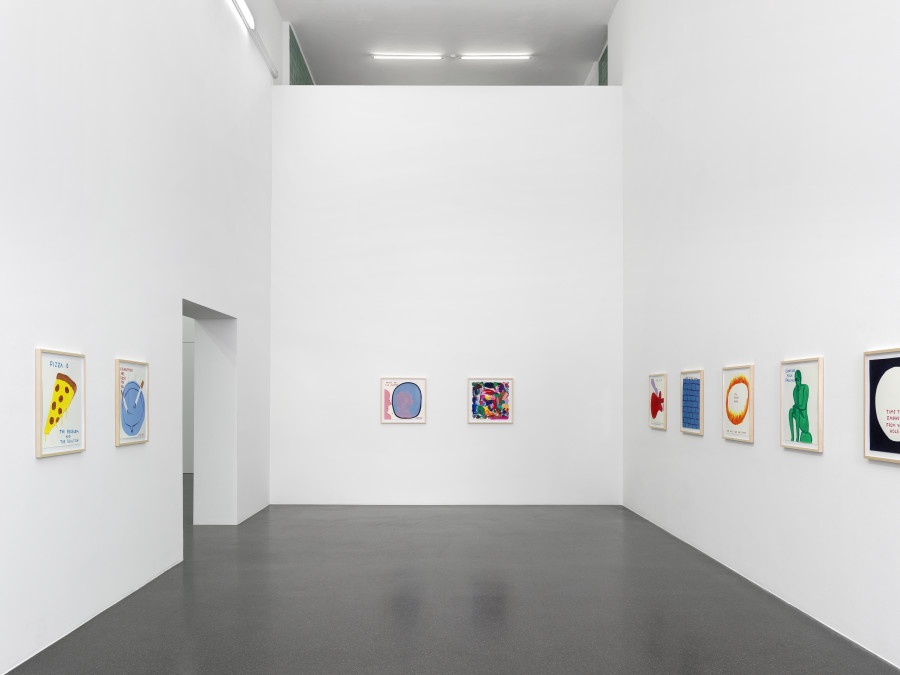 Installation view, David Shrigley, Proposals for Record Covers, Galerie Francesca Pia, Zurich, 2022. Photo: Annik Wetter