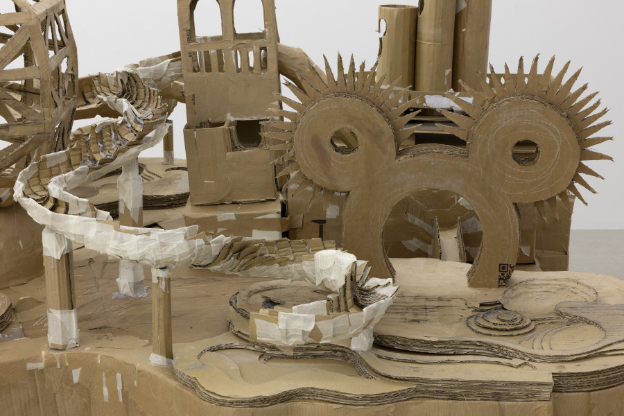 Sebastián Dávila, Modelo para una isla, 2025, cardboard, 250 × 130 × 100 cm. Photography: Gina Folly / all images copyright and courtesy of the artists and For, Basel